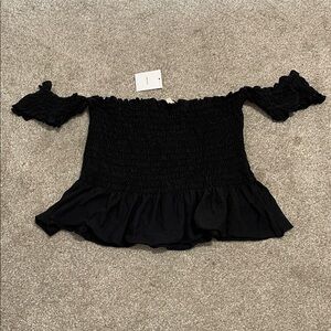 Urban Outfitters Women’s Black Off-Shoulder Smocked Peplum Top NWT